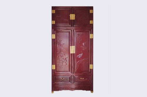 蕉城高端中式家居装修深红色纯实木衣柜